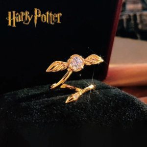 Gold-Plated Snitch Ring – Harries Cosplay Jewelry with Rotatable Wings