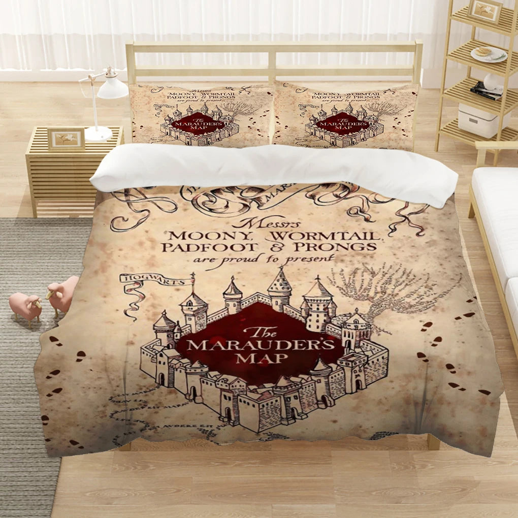 Marauder’s Map Four Magic College 3PCS Duvet Cover Set - Image 6